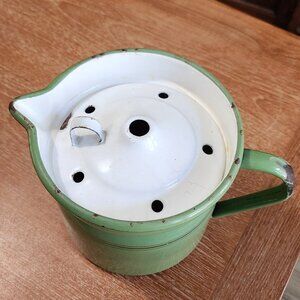 Vintage Green Enamelware Milk Boiling Pot